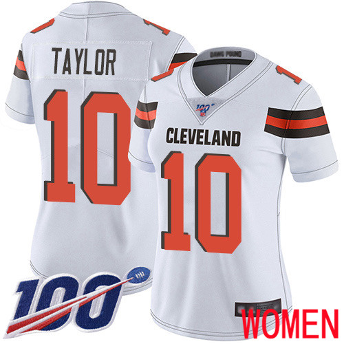 Cleveland Browns Taywan Taylor Women White Limited Jersey #10 NFL Football Road 100th Season Vapor Untouchable